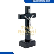 BLACK SITTING CROSS 15-20 CM (SILVER) ALUMINUM CATHOLIC TABLE CROSS/ CATHOLIC CROSS/ CATHOLIC SPIRIT