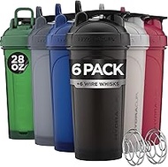 Hydra Cup ProFlow [6 Pack] 28 oz Shaker Bottles for Protein Shakes, Shaker Cups with Ball Blender Wh