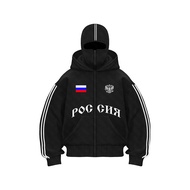 เสื้อฮู้ดดี้วินเทจซิปคู่ลดราคาพิเศษจากรัสเซีย เสื้อผ้าสไตล์ Y2K สำหรับผู้ชาย เสื้อฮู้ดดี้ฮิปฮอปพิมพ์