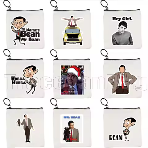Funny Mr Bean Cute Mrbean Hubba Fan Gifts Canvas Coin Purse Bag Small Square Key Storage Card Bag Co