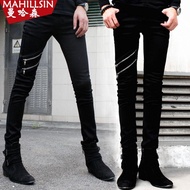 levis 501 original jeans  kids jeans22019 Summer Men S Black Zipper Jeans Pencil Pants Slim Long Korean Version Of The