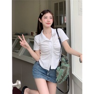 Áo Thun Bigsize Nữ Tay Ngắn Che BụngÁo Polo Big Size Nhún Trước Lên Phom Dễ Thương Vải Gân Tăm Mềm M
