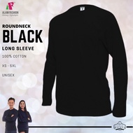 BLACK HITAM long sleeve UNISEX plain tshirt round neck BAJU KOSONG 100% COTTON ALAM FASHION