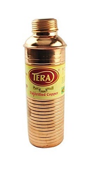 [KARMAKARA] COPPER332 - Indian Handmade Copper Thermos water Bottle with Lid for Health Benefits Yog