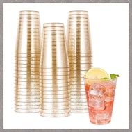 (VCBZ) 50Pcs 10OZ Gold Plastic Cups, Disposable Gold Glitter Plastic Cups, Clear Plastic Cups Tumble