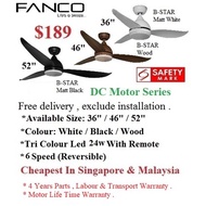 FANCO B-STAR DC Motor Ceiling Fan with 3 Tone LED Light Kit and Remote Control