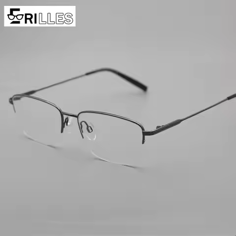 Retro Titanium Semi-Rimless Frames, Square Business Style, Ultra Lightweight & Durable, Vintage Prof