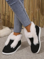 Botas de nieve para mujer, botines cortos y peludos para mujer, botas de nieve cálidas de moda con piel