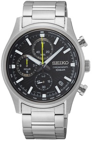 นาฬิกาข้อมือผู้ชาย SEIKO Chronograph Quartz รุ่น SSB419P1 หน้าปัดสีดำ สายเหล็ก SSB423P1 หน้าปัดสีเทา สายหนังสีเทา ขนาดตัวเรือน 39.5 มม. ตัวเรือน สาย Stainless steel สีเงิน
