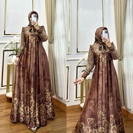 gamis motif armany brown kombinasi tile kotak set hijab terbarudress fashion wanita muslim