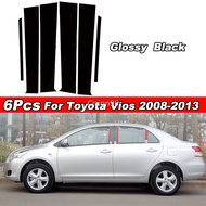 6Pcs Glossy Black Car Door Window Center Column B C Pillar Post Sticker Trim Mirror Effect Decoratio