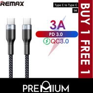 [BUY 1 FREE 1] REMAX Sury 2 Series PD QC3.0 3A 1M Type C to Type C USB C Nylon Braided Cable Support Quick Charge Cable Compatible with iP 11 Pro Max Samsung S20 plus ultra Note 10 S10 S10e S9 Note 8 S8 Plus Note 9 Huawei Mate 30 Pro P40 Pro