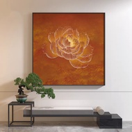 Camvas lotus painting with luxurious red orange background I Wall painting for living room, cozy mod