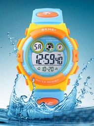 Skmei 1 件時尚多功能防水 LED 燈運動電子兒童手錶附鬧鐘和日期顯示，適合 3-14 歲兒童