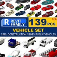 Autodesk | Revit 2025 | 139 Vehicle set Revit Family Files MATERIALS for Architectural Design