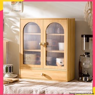 Solid Wood Dustproof Tea Cup Storage Grid Cabinet Desktop with Door Mug Organizer Cabinet