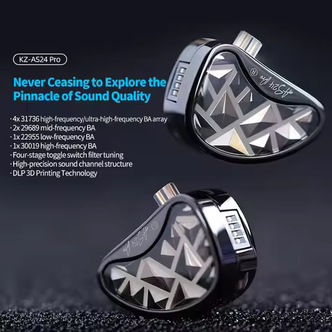 KZ AS24 PRO In Ear Wired Earphones with Electronic Filter Tunings HiFi Headphones Balanced Driver Sp