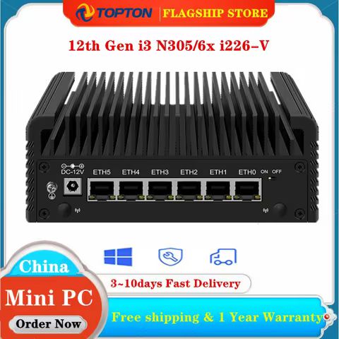 6 LAN 2.5G i226-V Fanless Mini PC Intel Core 3 N355 N305 N150 N97 Firewall Router DDR5 2xNVMe 1xSATA