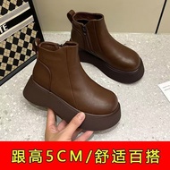 Loose Short Boots Plus fashion Hundred Velvet Cake Retro 2025 Small Soft Leather Martin Toe Round Th