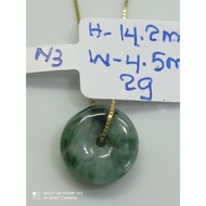 #J508 Natural Grade A Green Piao Hua Donut Jade Jadeite Pendant H14.2mm (Free Necklace Chain)