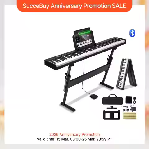 VEVOR 88 Key Folding Keyboard Piano Bluetooth & MIDI Portable Electronic Digital Foldable Piano Rech