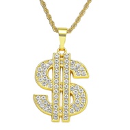 Rhinestone Dollar Necklace K1015 | 60 cm Dollar Hiphop Twisted Rope Chain Alloy Necklace