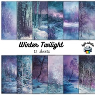 12 Sheets 8x8 Winter Twilight Print by byte studio | Premium Paper Craft Junk Journal Stationery