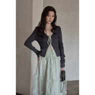 เสื้อสเวตเตอร์ถักแขนยาวบางสไตล์เกาหลีแฟชั่นฤดูใบไม้ผลิและฤดูใบไม้ร่วง 2025 ของ Ximen เสื้อชั้นในสองช