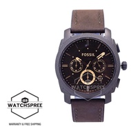 Fossil Men's Machine Mid-Size Chronograph Brown Leather Strap Watch FS4656