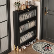 Ultra-Thin Shoe Cabinet Black  Entrance Cabinet Integrated Shoe Rack 3/6 Flip Doors