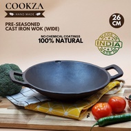Cookza Handmade 28cm Pure Cast Iron Wok, Cast Iron Cookware, Cast Iron Wok Japan, Japanese Wok, Indi