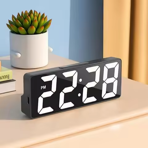 Voice Control Digital Alarm Clock Temperature Date 2 Alarm Snooze Night Mode Table Clock 12/24H USB 