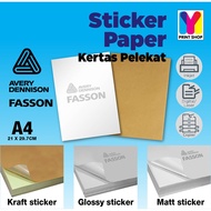 Sticker Fasson Avery Glossy &amp; Matte and Kraft A4 Size 21x29cm Paper Label Inkjet / Laser Printing Self Adhesive Pelekat