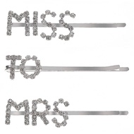 Minkissy 3pcs Words Letter Hair Pins Mrs to Miss Barrette Glitter Rhinestone Hair Clips for Women La