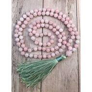 108 Mala Bead Necklace RoseQuartz  Knotted Necklace Yoga Mala meditation Beads Mens Jewelry Prayer N