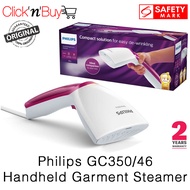 Philips GC350/46 Handheld Garment Steamer. 70 ml Tank Capacity. Vertical Steaming. Safety Glove Inlcuded. Safety Mark Approved. 2 Year Warranty.