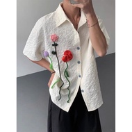 เสื้อแขนสั้นลายดอกไม้ 3D แบบวินเทจ