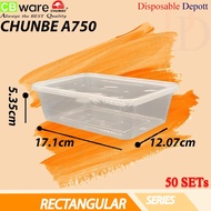 CHUNBE CB A750 Rectangular Container With Lid [ 50sets± ] 750ml Disposable Plastic Box Plastik Bekas