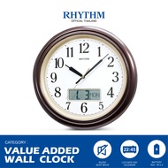 นาฬิกาแขวนผนัง RHYTHM นาฬิกาไม้สไตล์วินเทจ นาฬิกาทรงกลม นาฬิกาตกแต่งบ้าน ขนาด 34 ซม เครื่องเดินเงียบ มีหน้าจอแสดงปฎิทิน