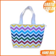 Canvas Handbag with Cosmetic Motif 20x14x6