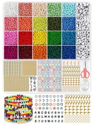 5000顆玻璃珠珠寶製作套件,含字母珠和彈性繩,適用於友誼手鍊和腰飾,diy藝術工藝禮物（3mm）