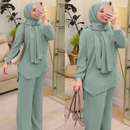 Casual wear blouse + pants pakaian kasual Baju + seluar CEY Crepe Ironless Set Baju muslimah