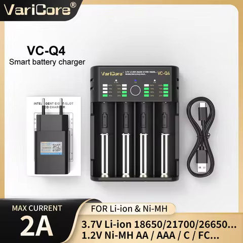 VariCore VC-Q4 VC-TC2 3.7V LI-ION 18650 21700 26650 26700 18350 14500 1.2V NIMH AA /AAA Smart Fast C