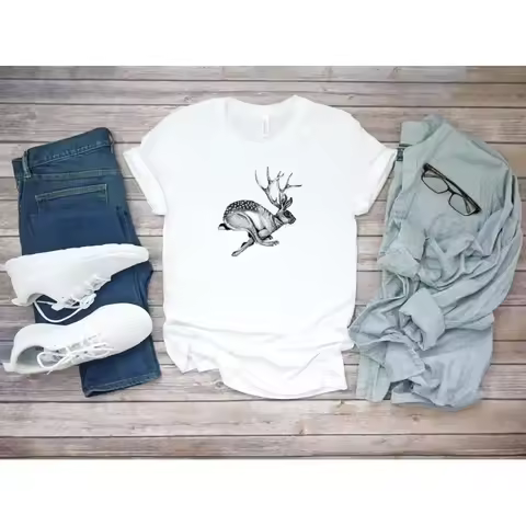 Hare Deer Funny Animal Art White Men's T Shirt D315