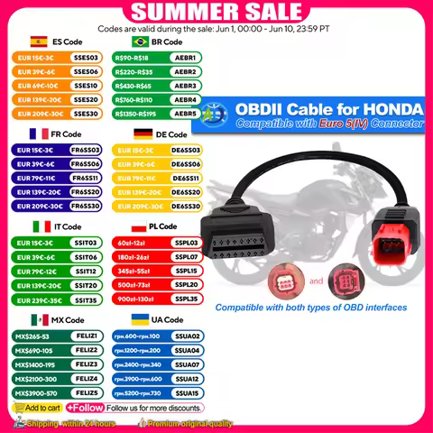 4Pin 6Pin Motorcycle Diagnostic Cable For HONDA Motorcycle EURO 5 Diagnostic Connector Motorbike OBD