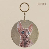 EMJOUR Double-Sided Embroidered Charm-Furless Cat | Pet Souvenir Gift Key Ring Bag Accessories Decor