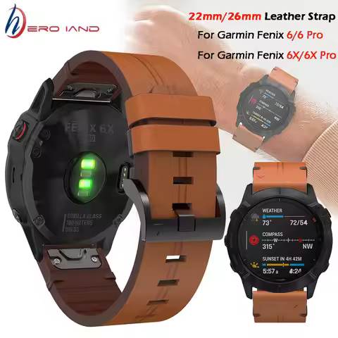 For Garmin Fenix 7 7X 7S 5 5X Plus 5S 6 6X Pro Smart Watch Leather Band Watchband Bracelet 20 22 26m