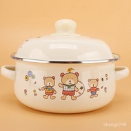 Enamel Pan Enamel Soup Pot Hot Oil Small Pot Binaural Lard Jar Stew Pot Instant Noodle Pot Lard Jar with Lid Gas DHT9