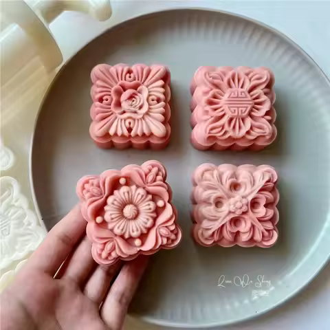 4Pcs/Set 75g Blossom Flower Shape Mooncake Mould Mid-Autumn Festival Mung Bean Cake Mould Square Fon