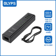 OLYPS 9 พอร์ต USB + Type-C สมาร์ทชาร์จเร็ว หัวขาร์จเร็ว 5V/2.4A แท็บเล็ตโทรศัพท์เครื่องชาร์จ USB เค